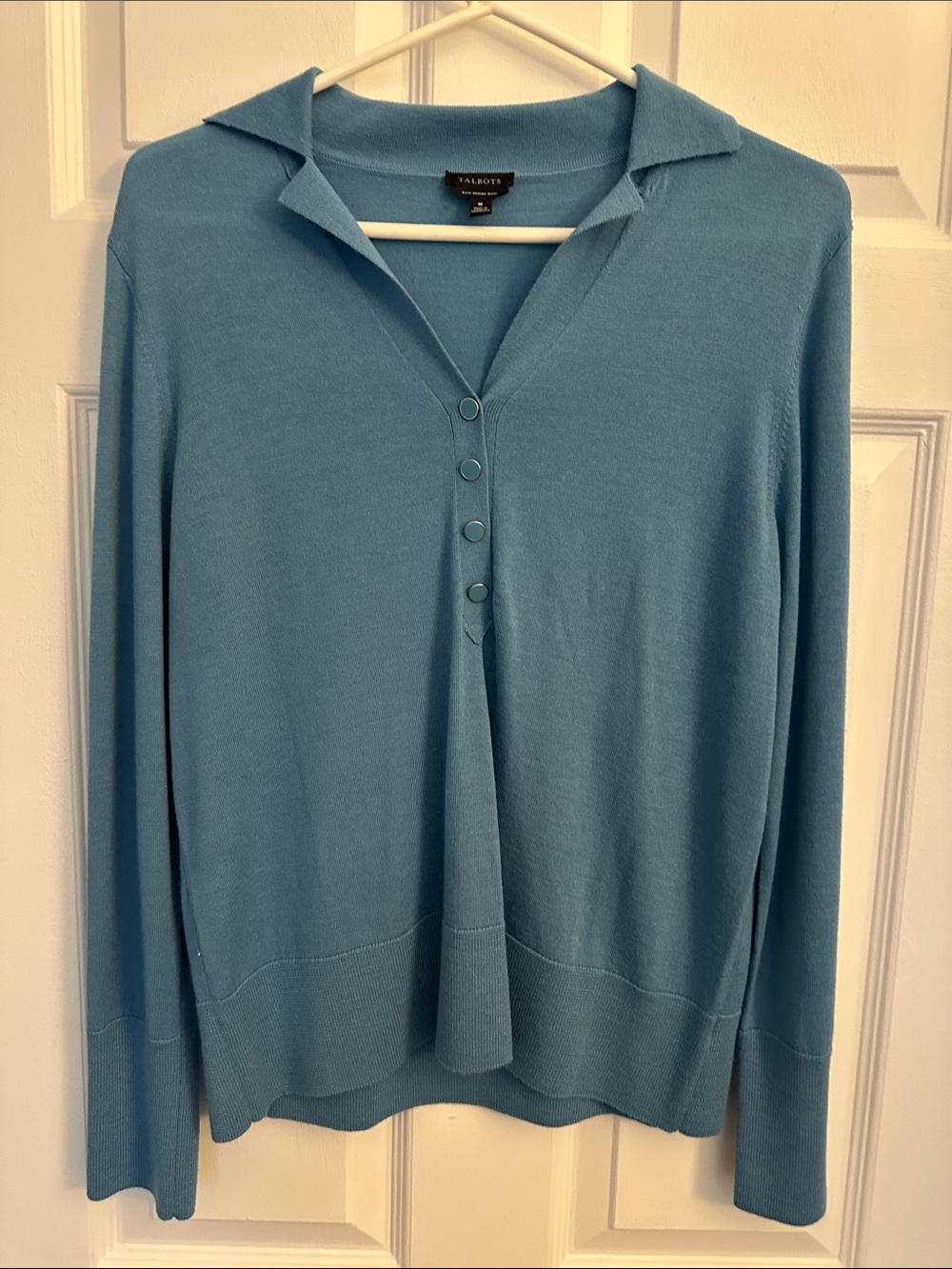 Talbots Light Blue V-Neck Polo-Style Sweater